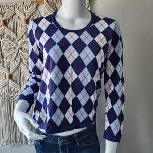 Aquascutum vintage lightweight long sleeve round neckline argyle sweater Sz S